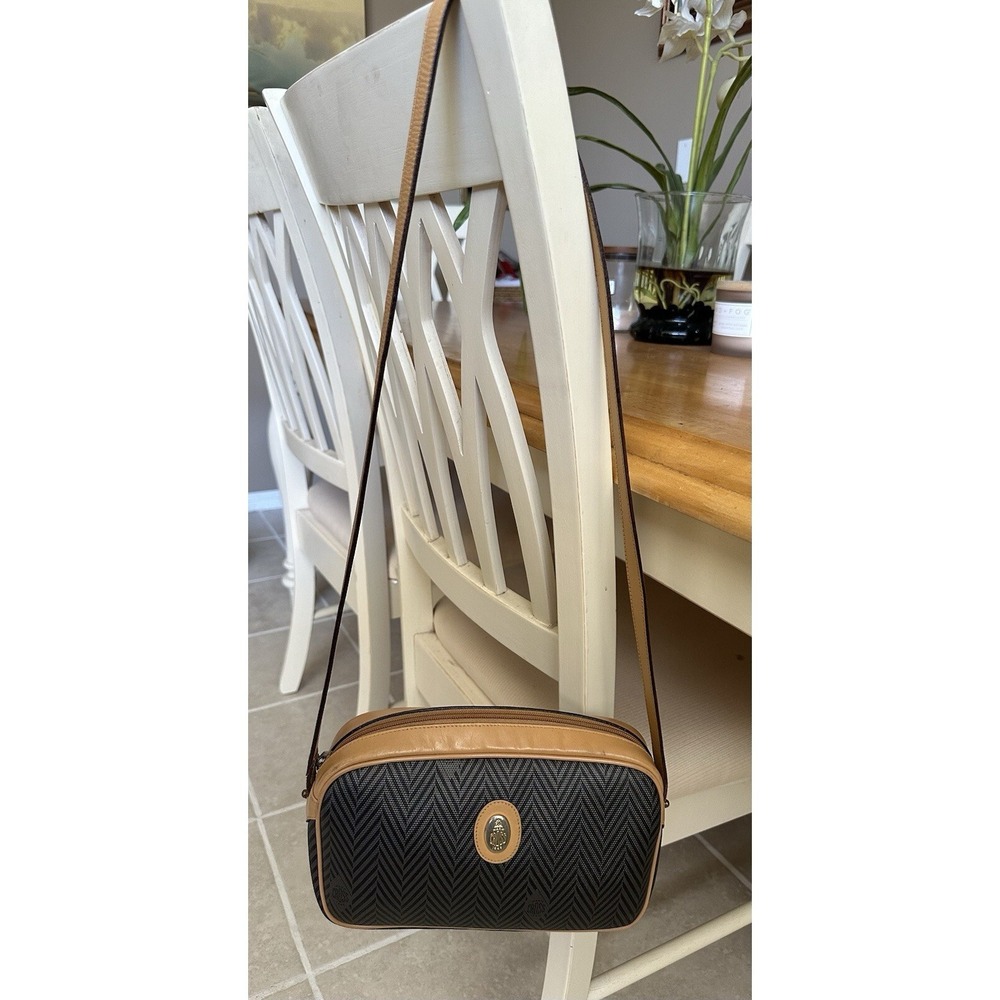 MARK CROSS Small Black/tan Chevron Print w/Leather Trim Purse Shortened Strap
